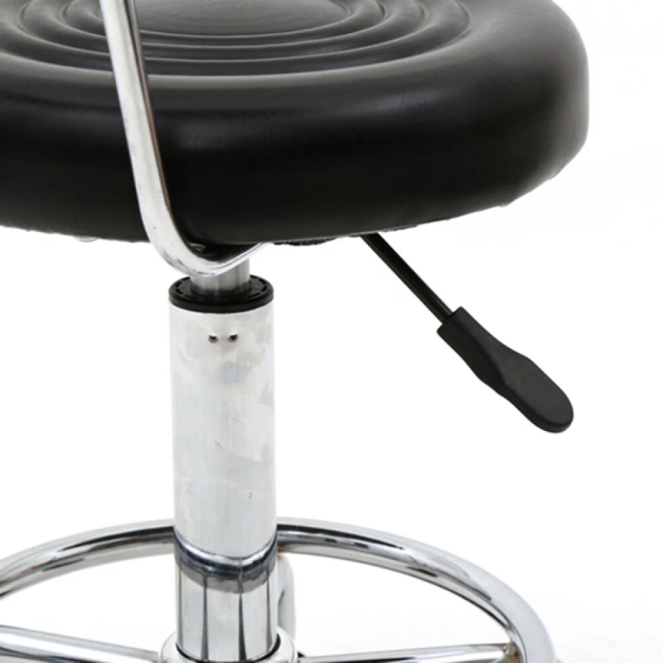 Fashion Round Bar Stool Adjustable Barber Salon Stool with Back and Line Black - Image 4 of 4