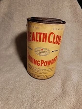 VINTAGE HEALTH CLUB DOUBLE ACTING BAKING POWDER RUMFORD CHEMICAL WORKS TIN EMPTY