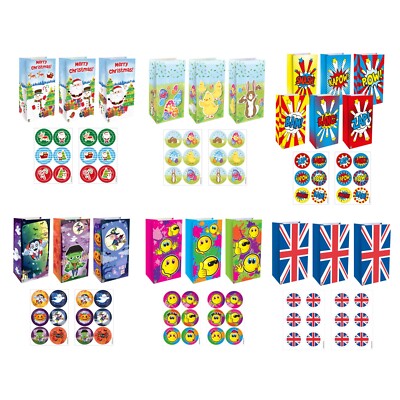 Verschiedene Designs kleine Papier Partytüten & Aufkleber Henbrandt (6, 12 oder 30)