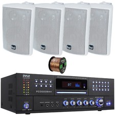 Pyle PD3000BAH Audio Receiver, 4x 4" 200 Watt 3-Way Indoor/Outdoor Speaker, Wire