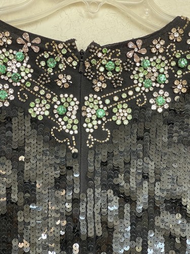 Abito vestito donna Mac Duggal taglia 14 nero paillettes strass floreale 93613 $498 - Foto 17 di 18