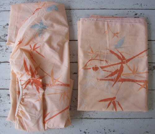 VTG SPRINGMAID KABUKI BAMBOO+BUTTERFLIES TWIN FLAT & FITTED SHEETS~NO IRON