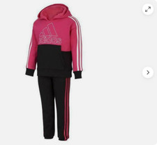 ADIDAS GIRLS ACTIVE HOODIE AND JOGGER PANTS PINK/BLACK/WHITE 3T NWT