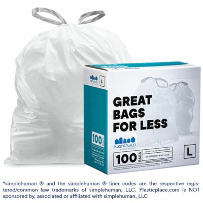 Plasticplace Custom Fit Trash Bags Compatible with simplehuman Code L, 100 Count