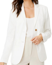ANN TAYLOR WINTER WHITE THE TWO BUTTON BLAZER HERRINGBONE LINEN BLEND JACKET 0