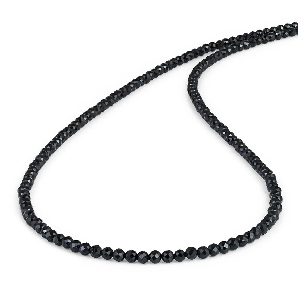 925 Argento Naturale Piccoli Nero Spinello 3mm Perline 18 " Catena Mano Donna - Immagine 4 di 4