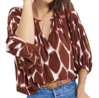 Anthropologie Corey Lynn Calter Top Women XS Oversized  Animal Print Blouse New