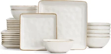 Dinnerware Sets for 8, Ocean Square 24-Piece Kitchen Plates and Bowls Sets, Micr