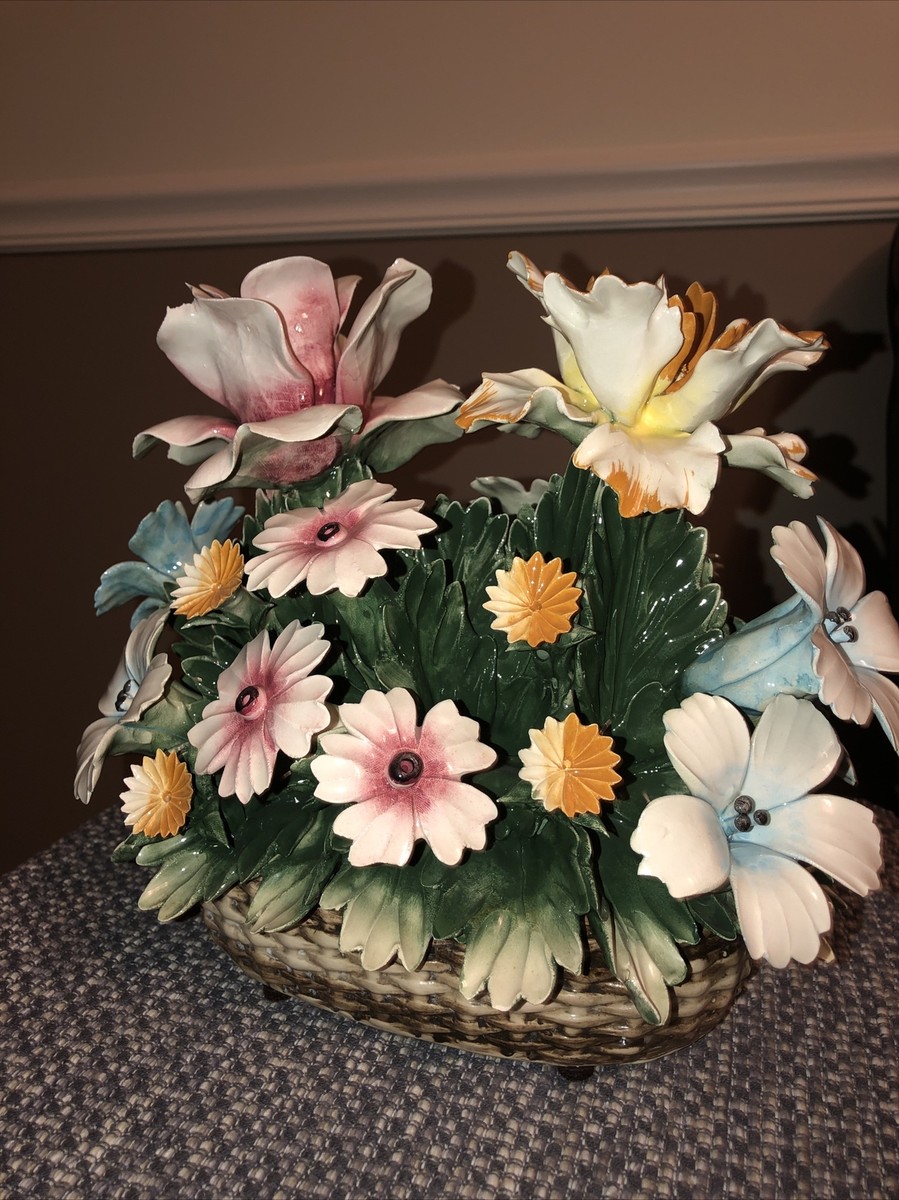 Genuine Capodimonte Porcelain Large Flower Basket-Made in Italy 9