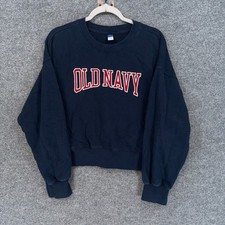 Old Navy Sweatshirt Womens Large Navy Blue Logo Crewneck Fleece Pullover Jumper