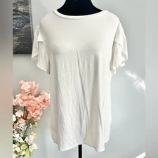 Tahari Women's Star White Stretch Flutter Sleeve Crew Neck Top Size XL