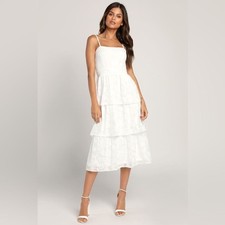 Lulus Grace and Beauty White Burnout Floral Print Tiered Dress Size Medium NWT