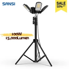 SANSI 15,000LM LED Work Light 100W Dimmable 4 Adjustable Heads Tripod with Stand