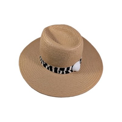 Tori Brown Straw Hat, Zebra Striped DB Ban With White Shell