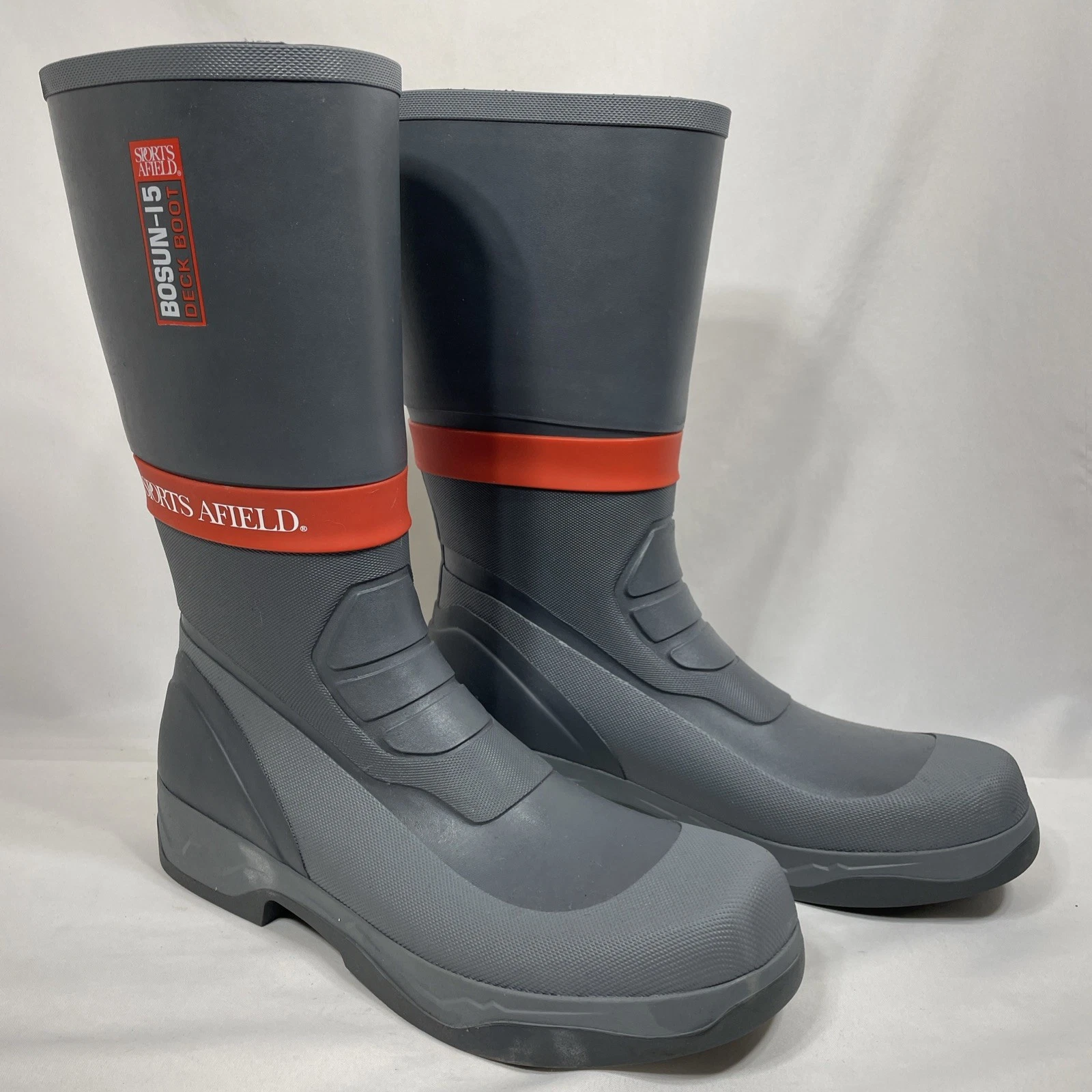 Sports Afield Bosun-15 inch Fishing Gray Rubber Deck Boots Mens 13 Fishing Rain