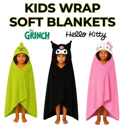Kinder Hello Kitty & Grinch super weiche Wickeldecke - warmer kuscheliger Fleece Überwurf