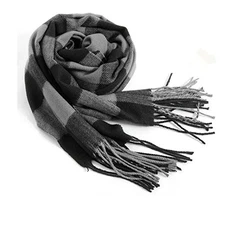  Men's Scarves Classic Arrival Winter Plaid Scarf Tassel Edge Soft Black Grey