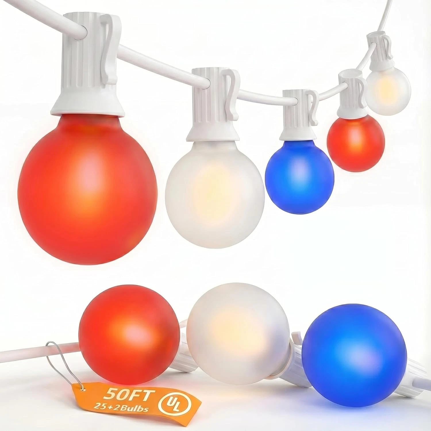 Red White Blue 4Th of July Patriotic Decorative Lights 50FT Outdoor String Light