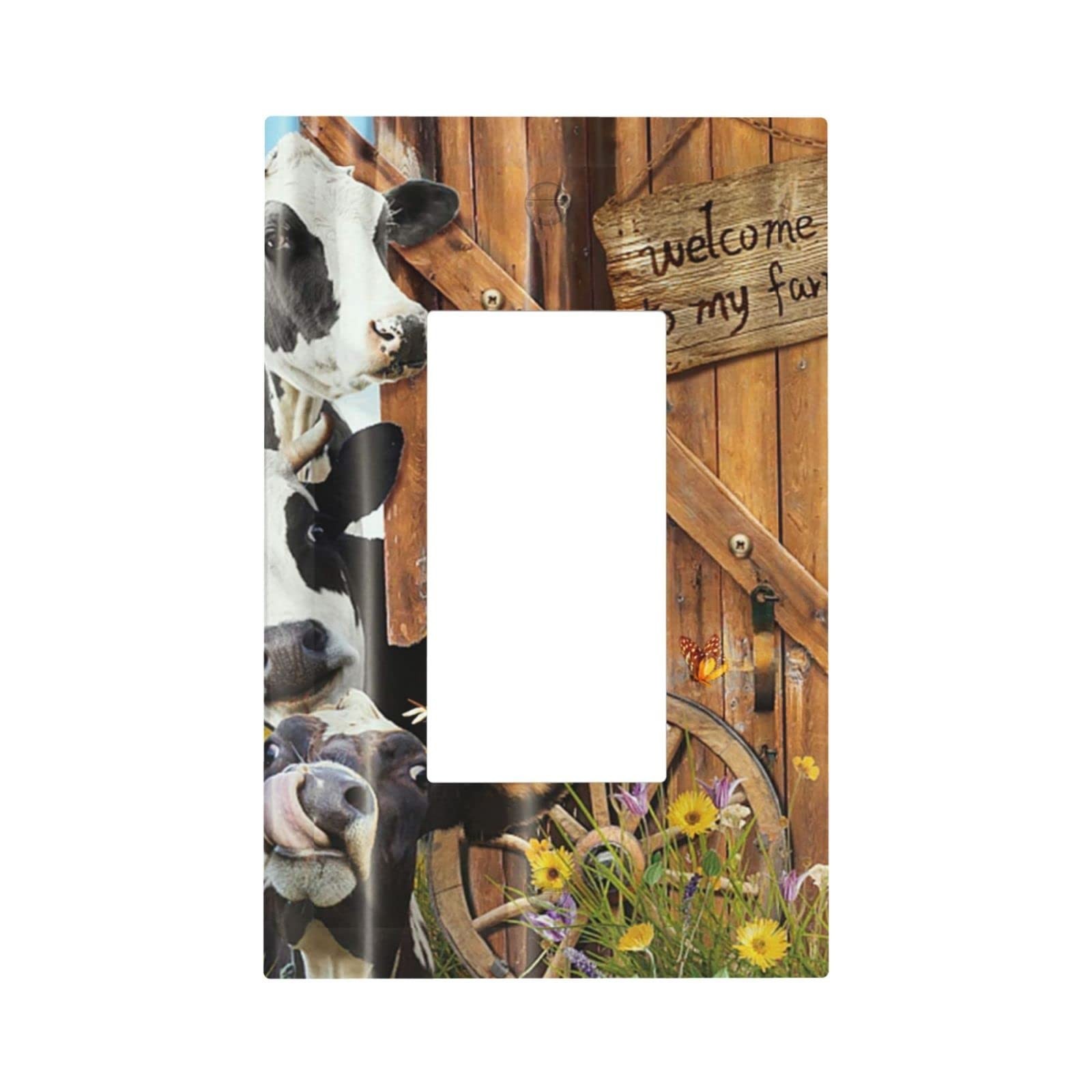 Decorative Switch Plate Covers Farm Cow Farmhouse Barn Door Rustic Vintage Wo...