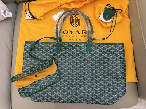 Auth NWT Goyard St. Louis Green PM Tote w/ Detached Pouch, Croc Universel