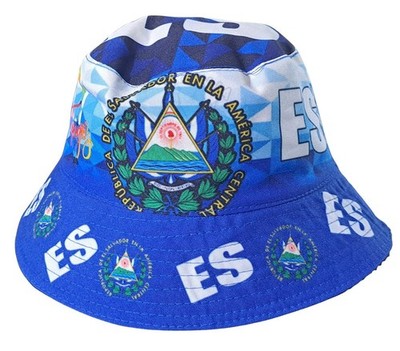 Sombrero Azul y Blanco El Salvador Reversible Con Escudo Grabado En La Tela