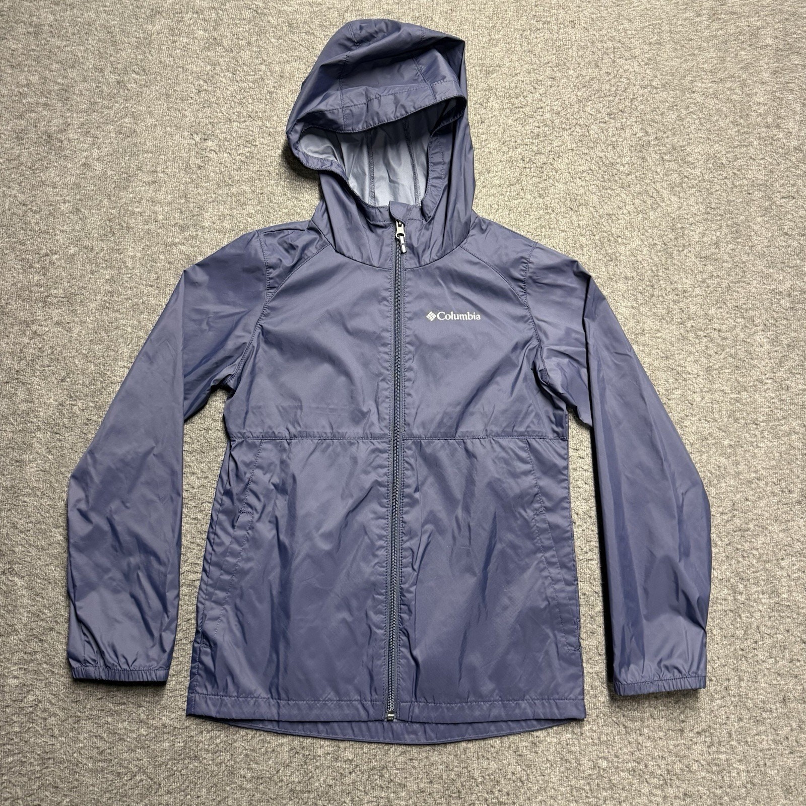 Columbia Switchback Rain Jacket Youth Medium 10-12 Navy Hood