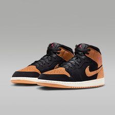 Nike Air Jordan 1 Mid SE Black Varsity Red Sail Flax Men's Size
