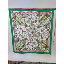 Vintage 1940s Glamour Novelty Print Polo Match Silk Scarf Flower Dove Multicolor