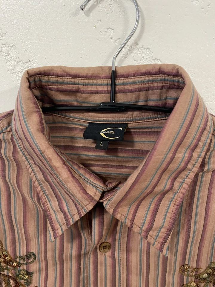 Рубашка мужская Just Cavalli в полоску на пуговицах бисероплетение размер: M - Изображение 2 из 4