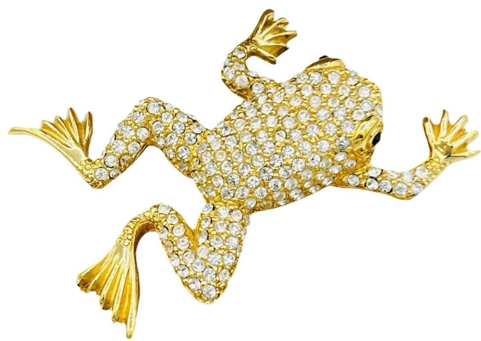 Vintage1980er Dior Frosch Kristall Brosche Vergoldet Brosche,Schmuck ca.5.00cm.