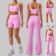 Women Yoga Fitness Set Contrast Color Spaghetti Strap 2Pc Gym Outfit Sport Wear