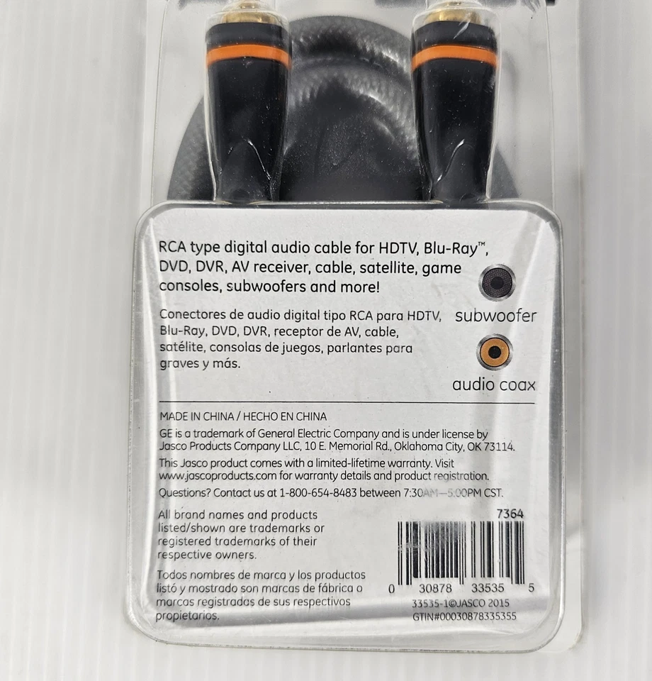 通用电气 PRO 系列 6 英尺 1.8 米数字音频 SPDIF 和低音炮电缆 全新  — 第 3/3 张图片