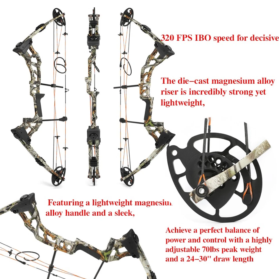 0-70lbs Compound Bow Kit Adults Hunting 24"-30" Adjustable Arrow Outdoor Shoot - Image 4 of 4