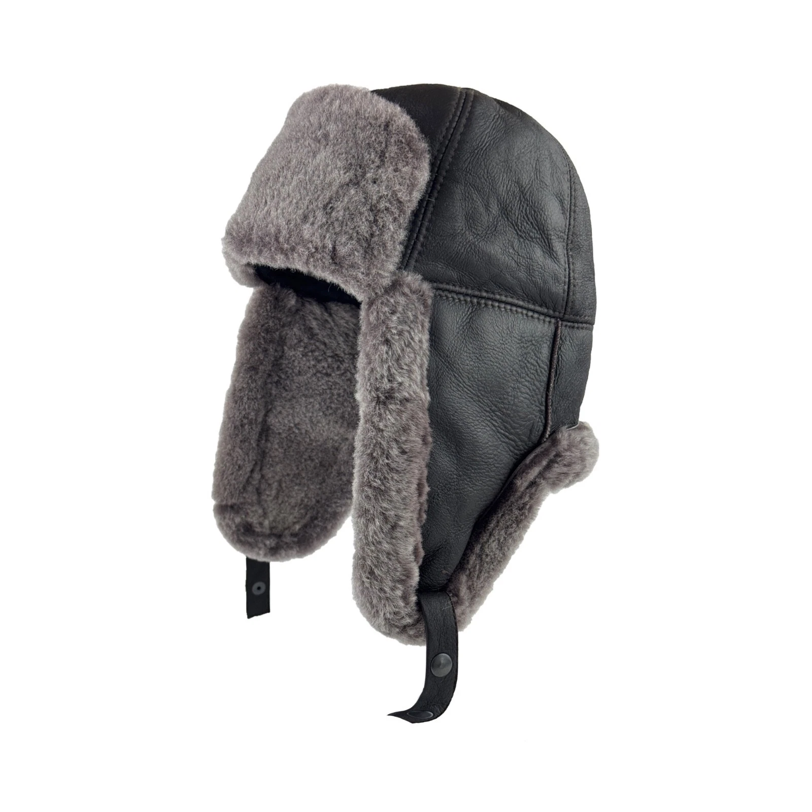 Handmade Real Shearling Leather Trapper Hat — Warm Winter Trapper Hat for men
