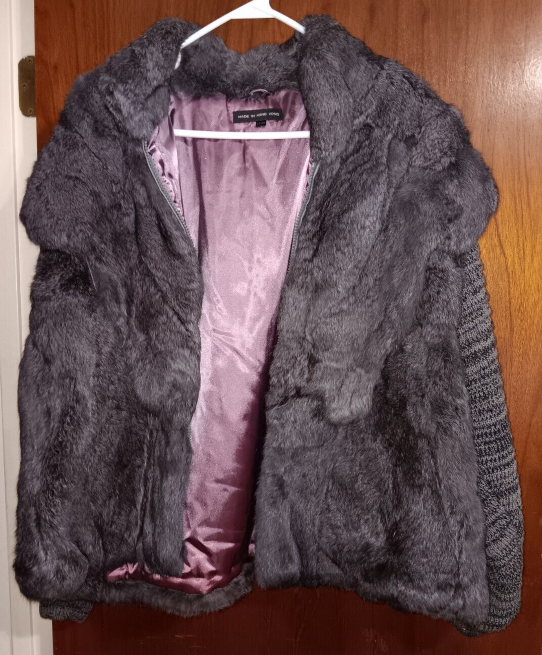 Natural Rabbit Fur Jacket Black Gray with Fabric … - image 1