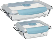 4-Piece Locking Lid Bakeware Set - 3-Quart Baking Pan and 8-Inch Square Cake Pan