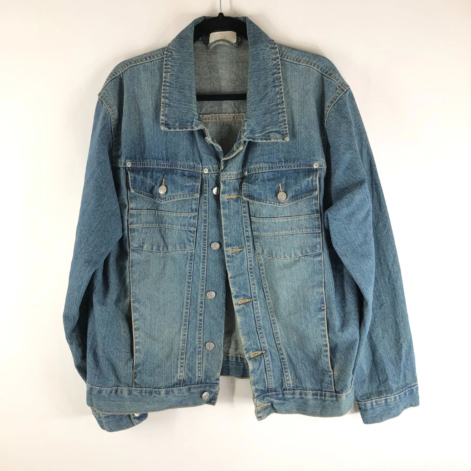 Camargue Mens Vintage Denim Jacket Retro Trucker Medium Wash Blue L