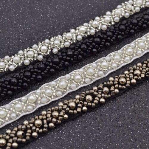 Wedding Dress Sewing Decor - Pearl Beaded Trim Lace Ribbon DIY Crafts - Picture 1 of 13