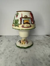 Christmas Ceramic Lamp Shade Candle Holder Set Cat Teddy Bear Christmas Tree 7”