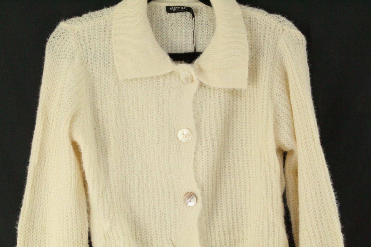 NASTY GAL Women's Size M Fluffy Collar Button Top Short