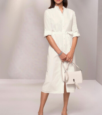 Kleid Heine Hemdblusen Kleid mit Leinen ecru weiß lang Gr 38 44