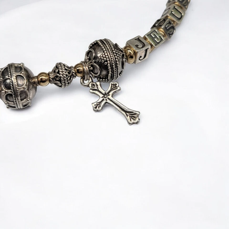 Brazalete 8,5 Bali 14k Plata de Ley Grande 13,5mm Bola Cuentas Jesús Pesado 29,2g Foto 4 de 4