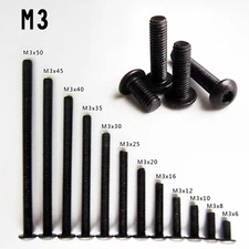 25/50/100pcs Black Steel Metric Thread M3 Button Head Hex Socket Cap Screw Bolt