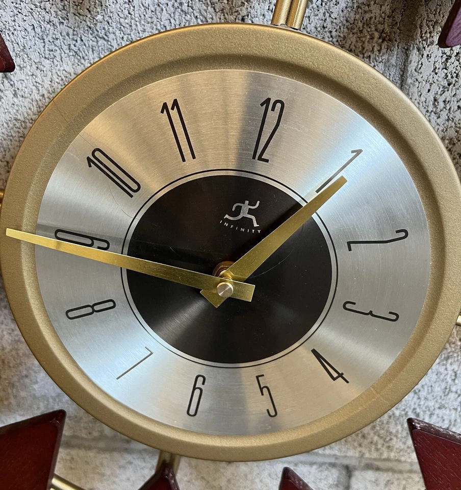 Vintage Infinity Instruments Clock Hollow Wood Large Wall Clock Decor Sunburst - Image 3 of 4
