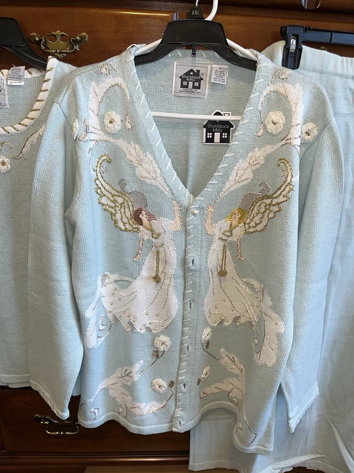 NWT STORYBOOK KNITS 3PC EMBELLISHED CARDIGAN SWEATER SET SKIRT ANGELS BLUE IX - Image 2 of 4