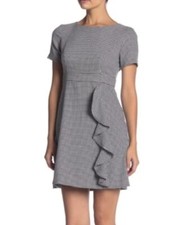 Eliza J Women Houndstooth Black & White Ruffle Sheath Workwear Dress Sz 6