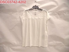 St. John's Bay Women's White Lace Inset Round Neck Top, Size XXL 8450290010710