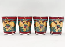 Set of 4 Cera Rocks Glasses, Gold American Eagle, Vintage Barware, Patriotic 