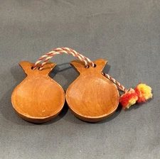 Vintage Souvenir Handcrafted Wooden Castanets Red Yellow String Flamenco Dance