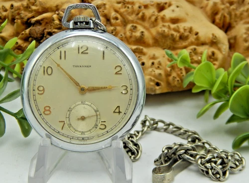 Vintage Antique Tavannes Nickel Silver 17 jewel swiss made pocket watch 1920s